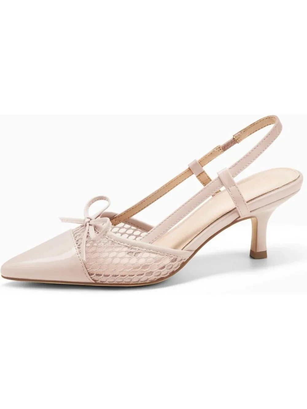 Women's Pink Slingback Kitten Low Heels Bow Closed Pointed Toe Dress Shoes